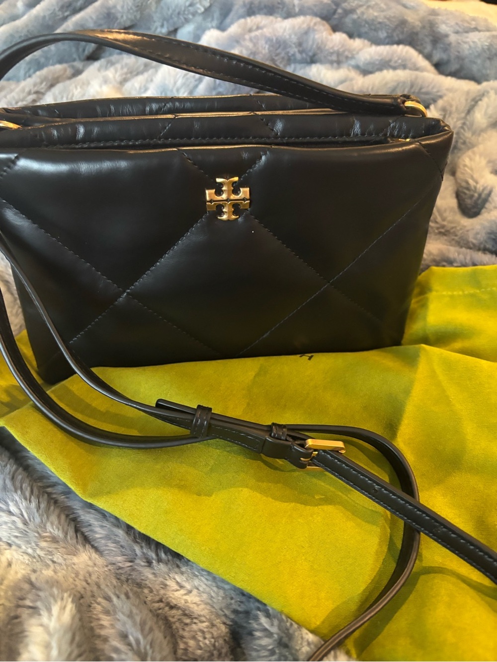 Tory Burch Black Quilted Leather Crossbody with Gold Logo